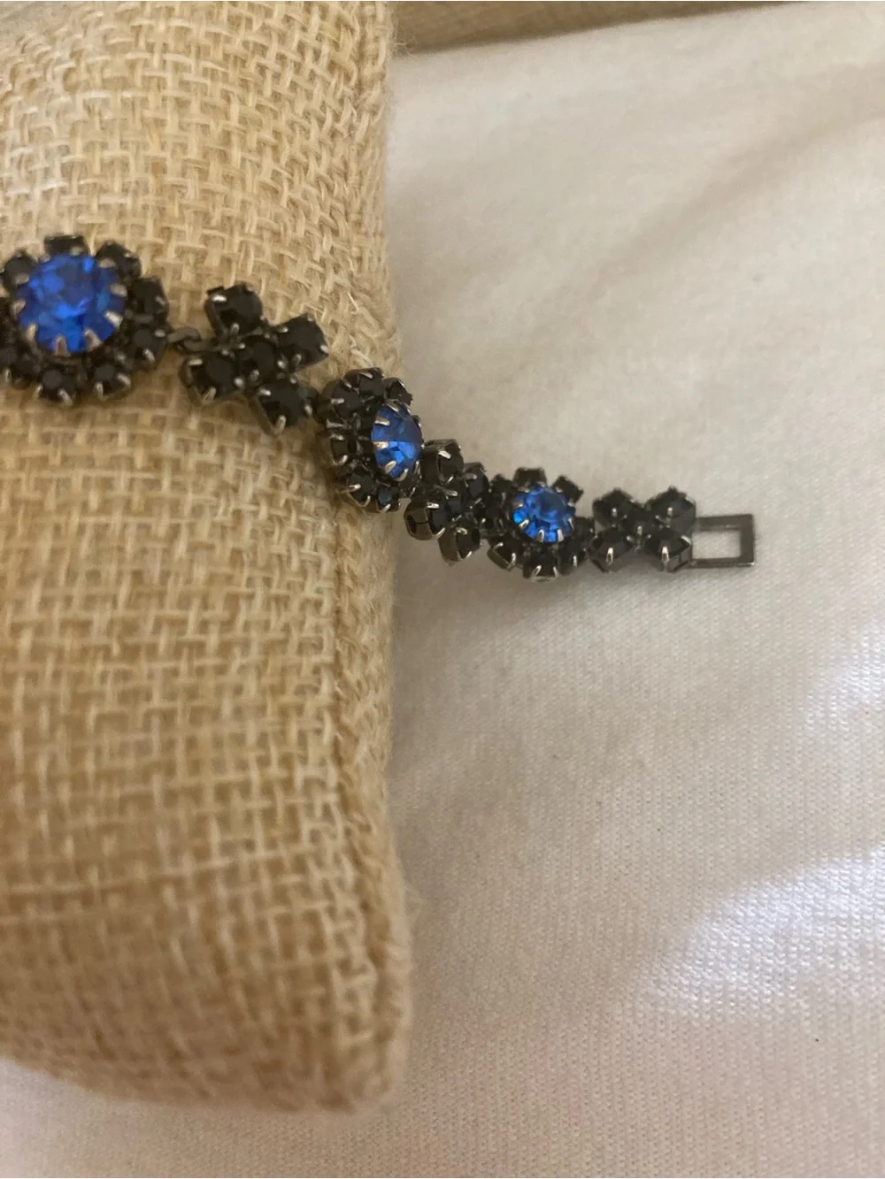 Blue and Black Rhinestones XOXO Designed Vintage Bracelet